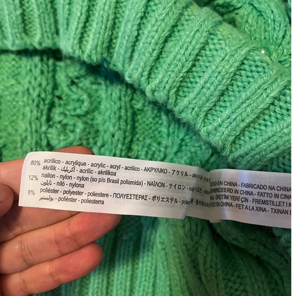 Zara green oversized cable-knit chunky sweater with pearls NWT - Picture 7 of 9